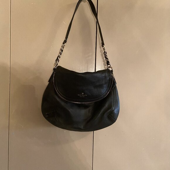 Kate Spade-Black Leather Gold Chain and leather shoulder strap. Slouch style. - Picture 2 of 4